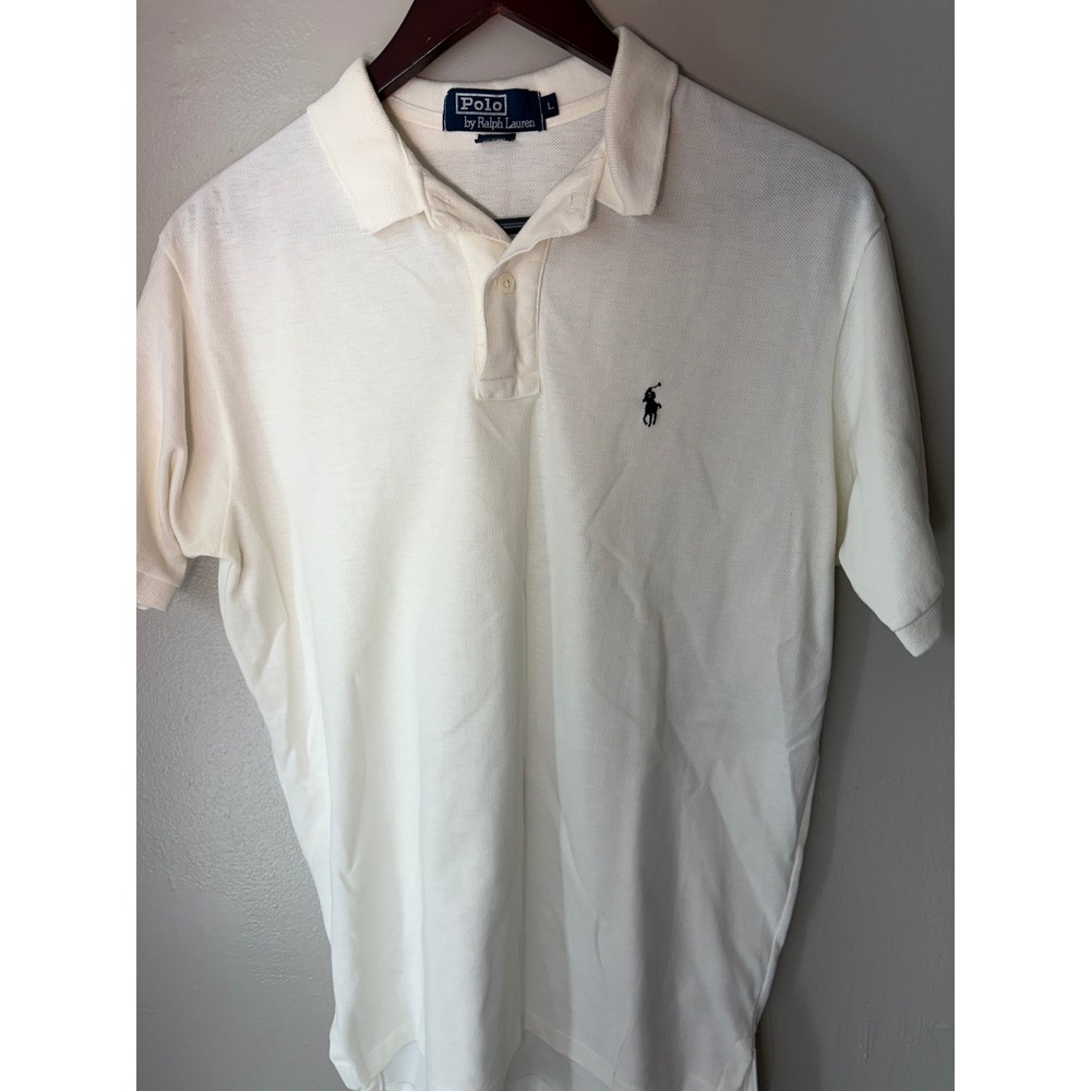 Vintage Polo Ralph Lauren Mens Large White Pique Polo Shirt Made in USA Pony
